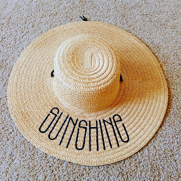 None Accessories - 5/$30 'Sunshine' Wide Brimmed Woven Summer Sun Hat w/ Cord